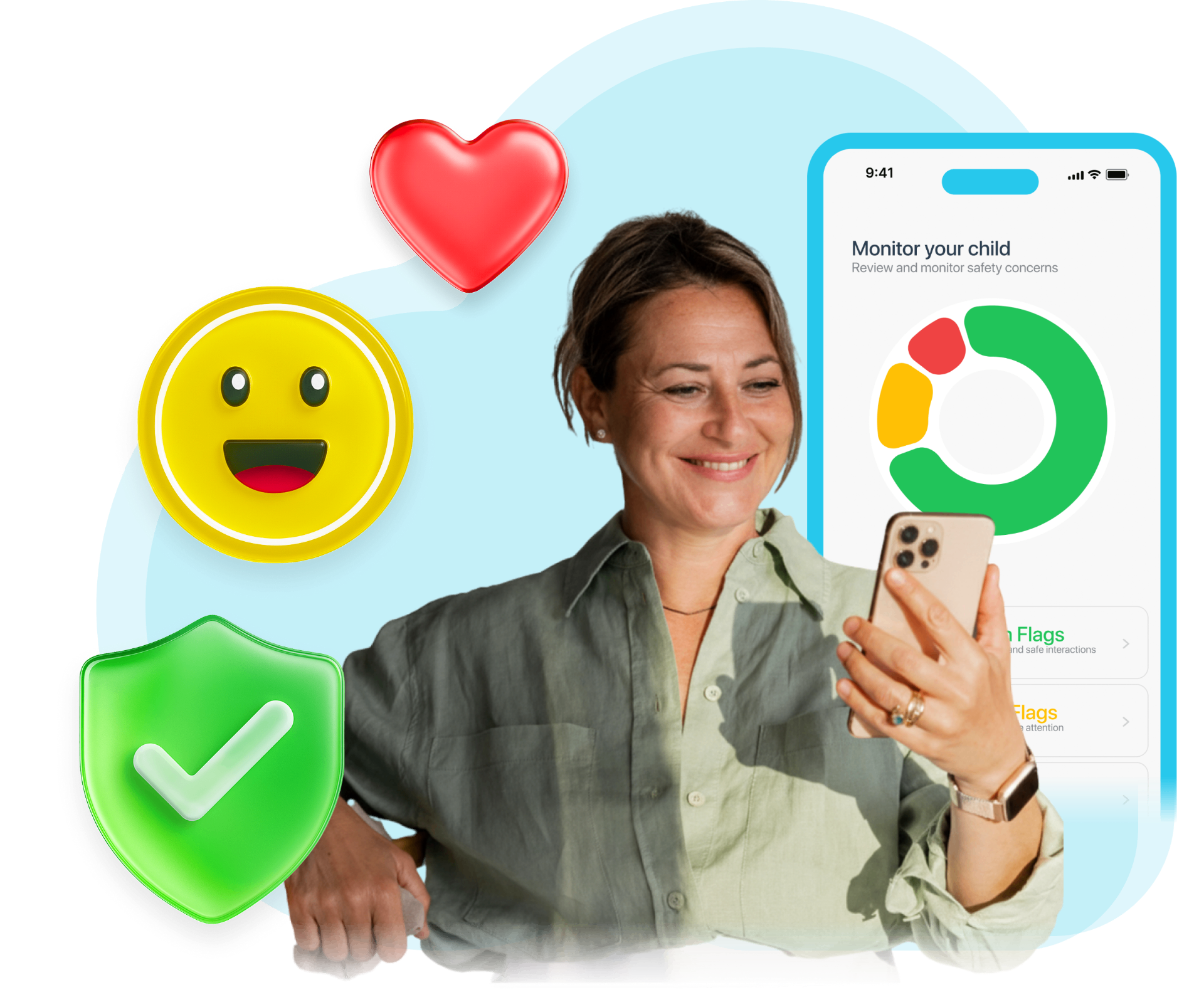 Parent reviewing child's online activity with Joey's monitoring features showing safety status