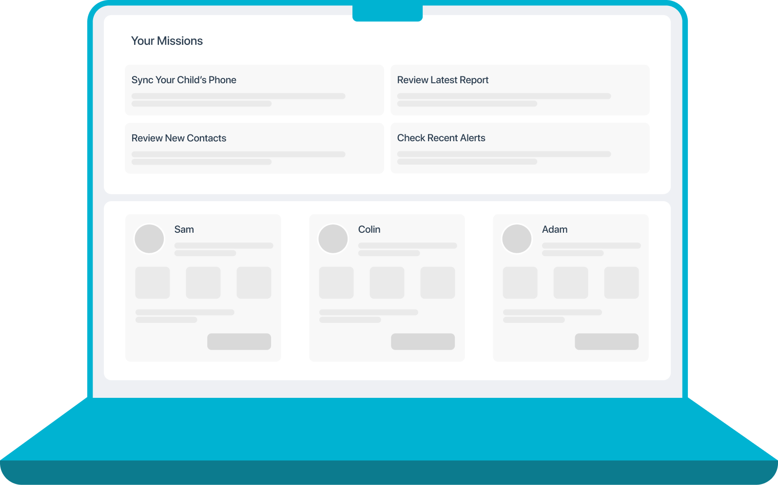 Joey parent dashboard showing missions and contacts