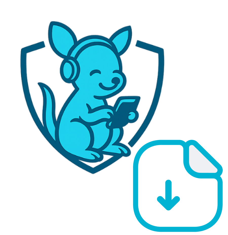 Joey mascot with headset next to download icon representing desktop installation