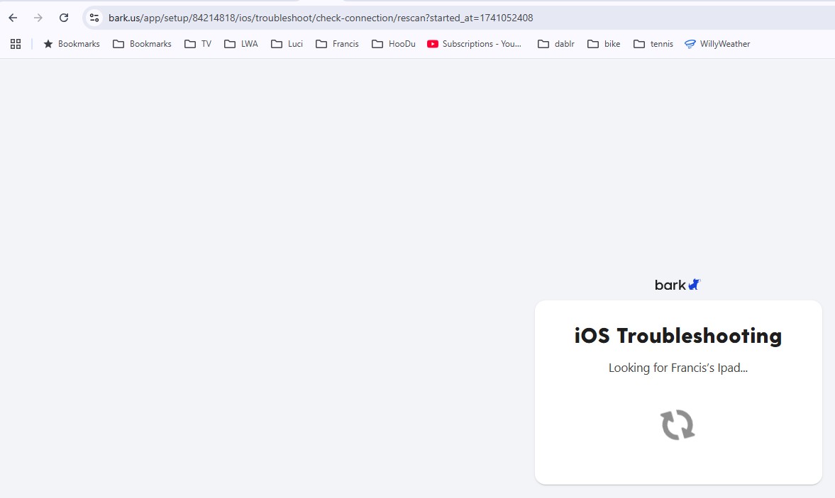 Bark connection error stating device not detected