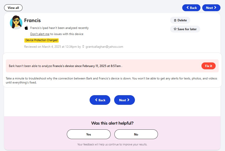 Bark scan not running despite repeated setup attempts