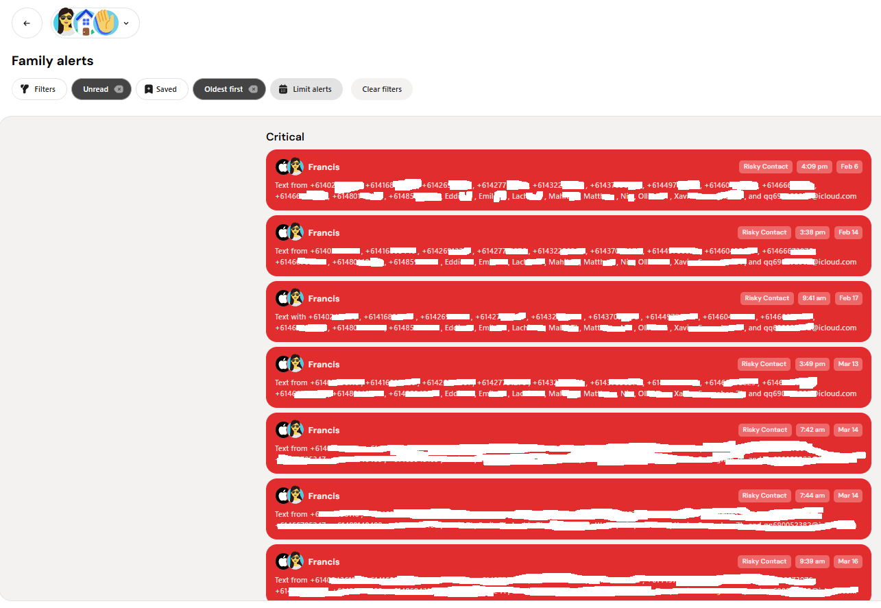 Bark alerts flood on parent dashboard