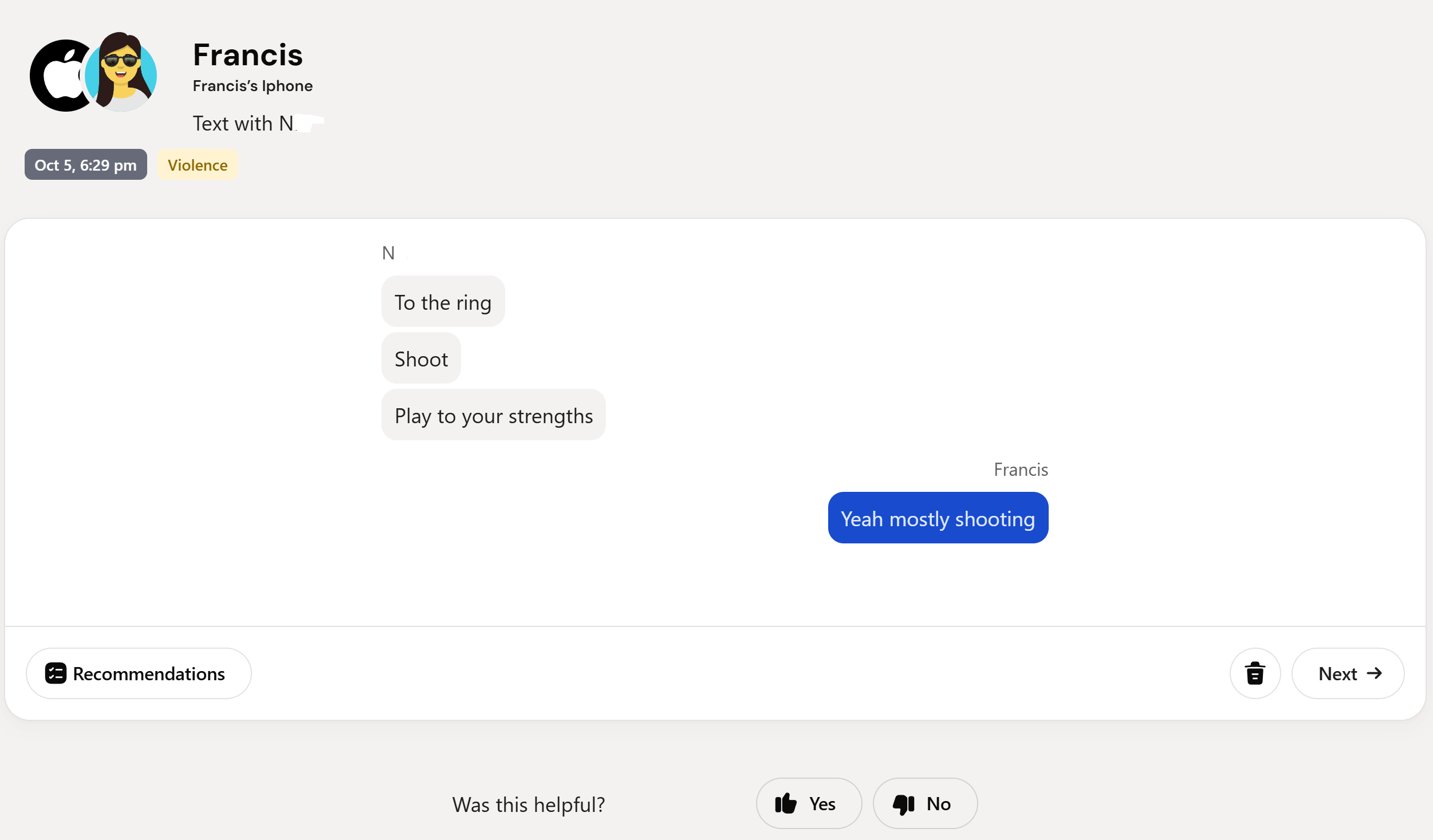 Bark false alert example - violence