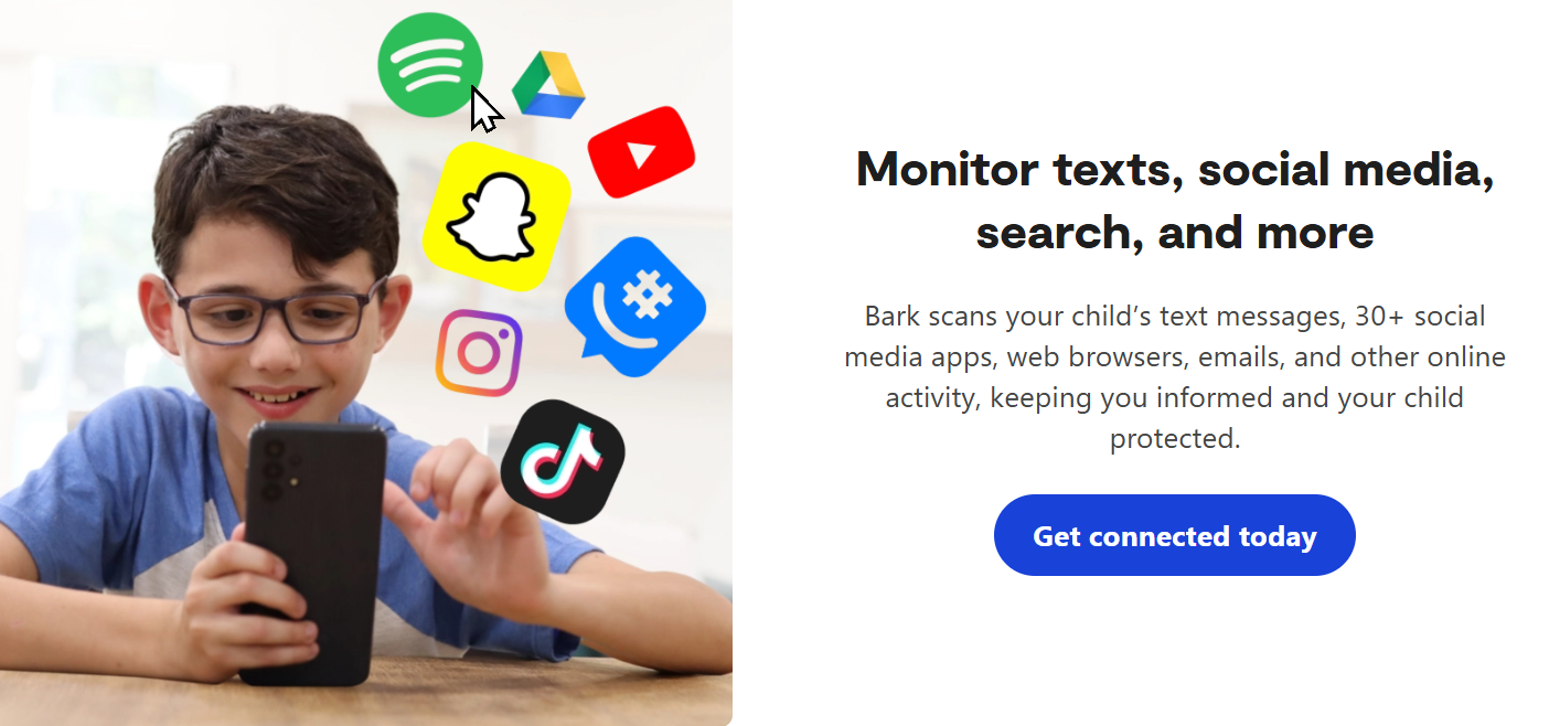 Bark page claiming broad social media coverage