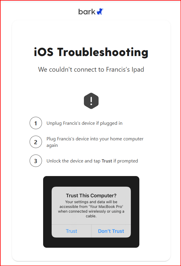 Bark troubleshooting flow showing repeated setup friction