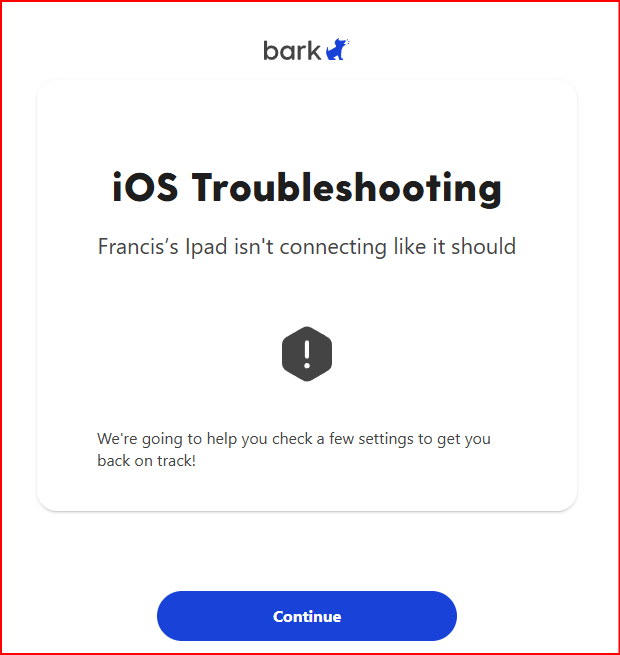 Bark workflow screen showing scan and pairing issues
