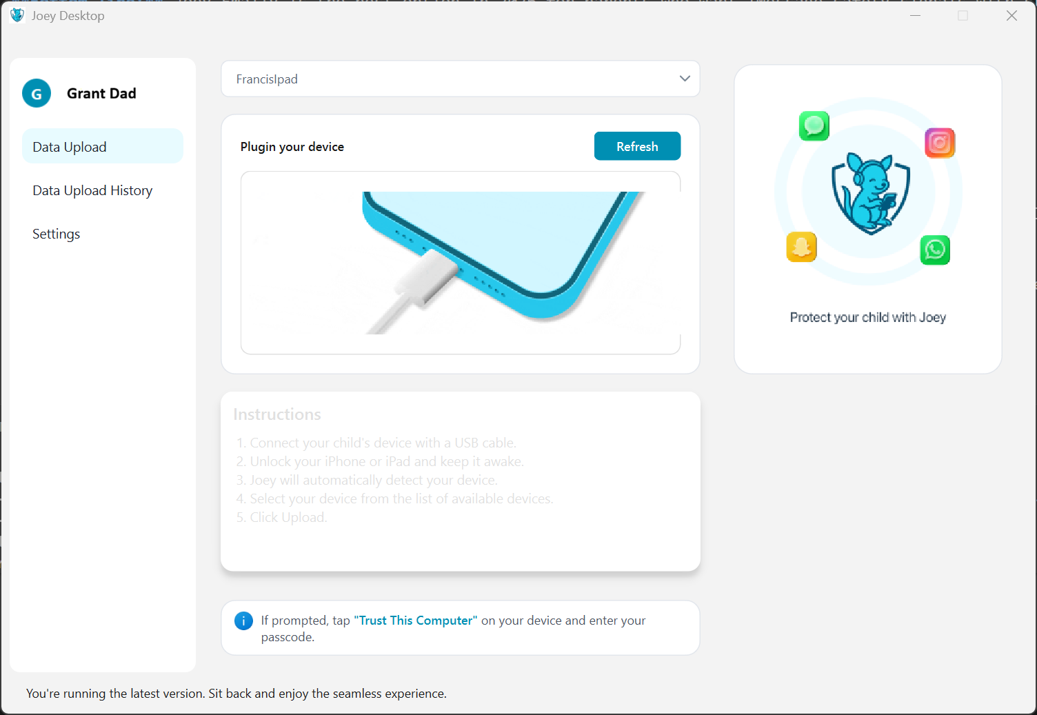 Joey Desktop setup screen