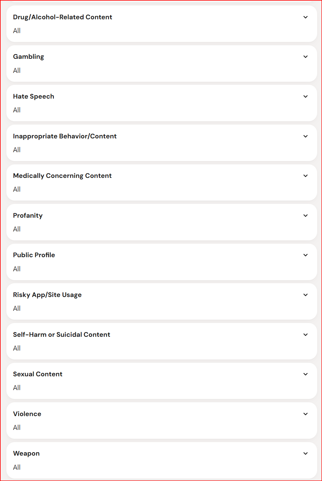 Second half of Bark's content sensitivity category list