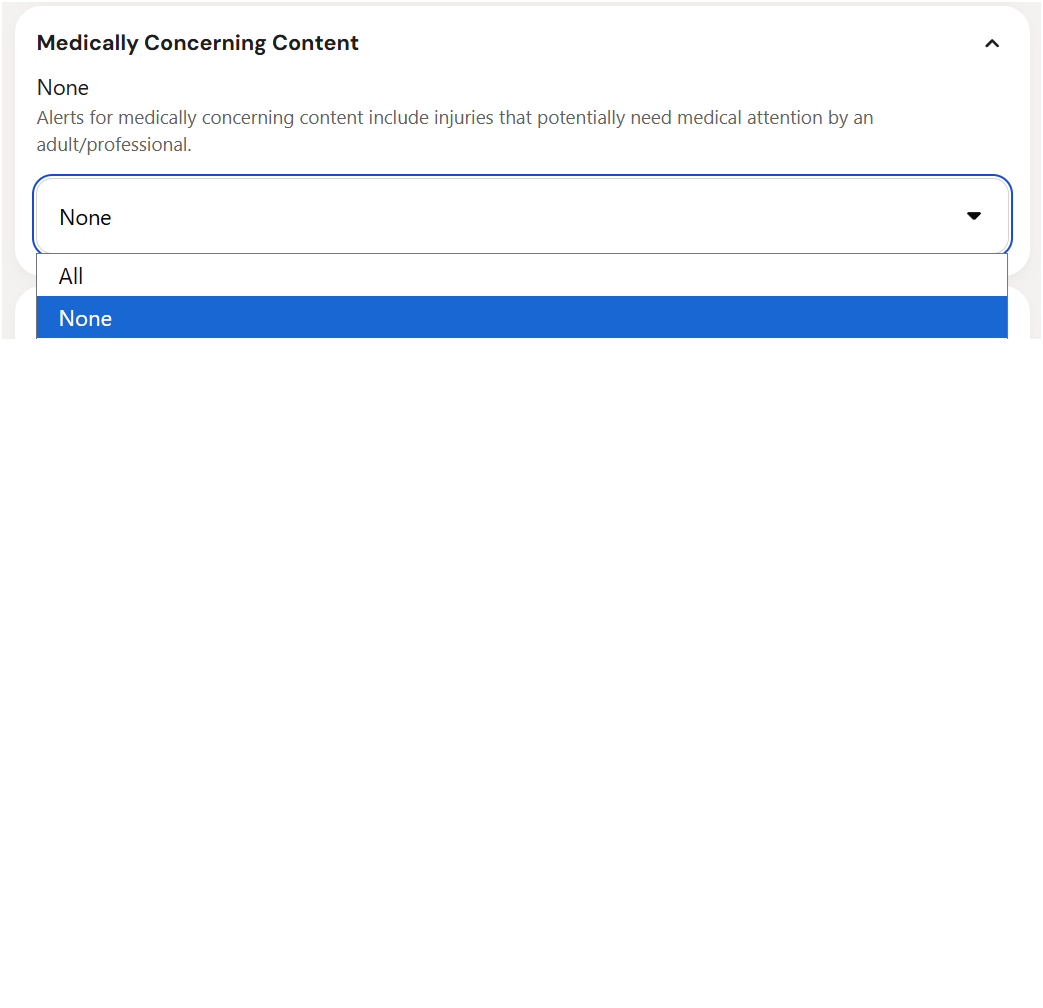 Bark medically concerning content setting offering only All or None