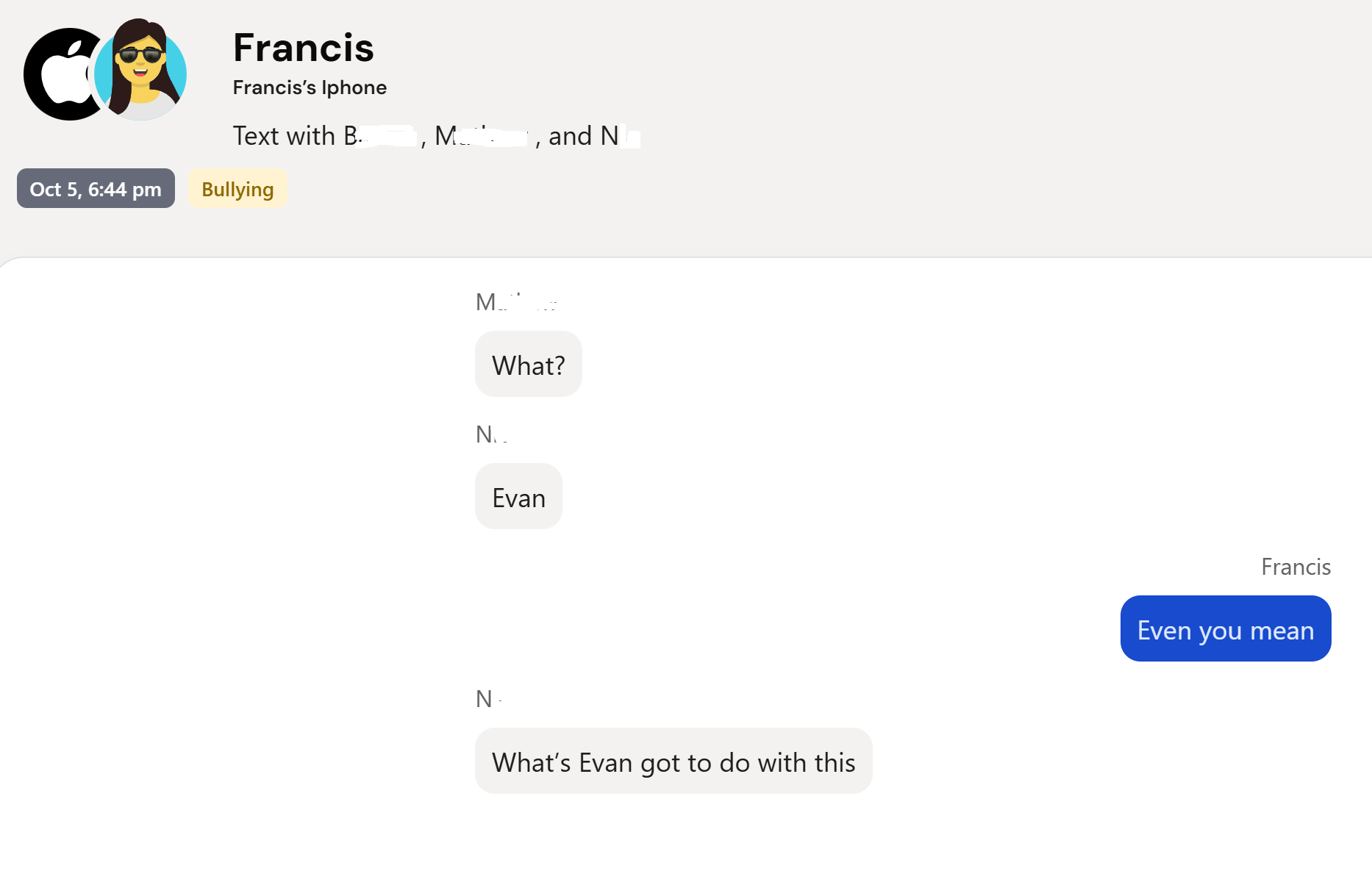Bark flagging a normal child conversation as bullying