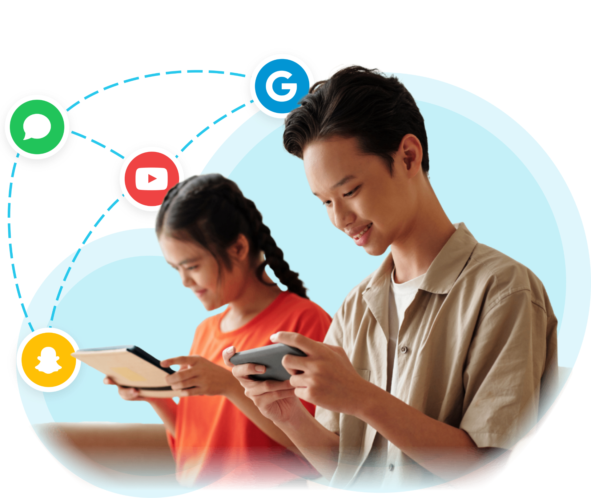 Parent and child using devices together in a safe, supervised environment