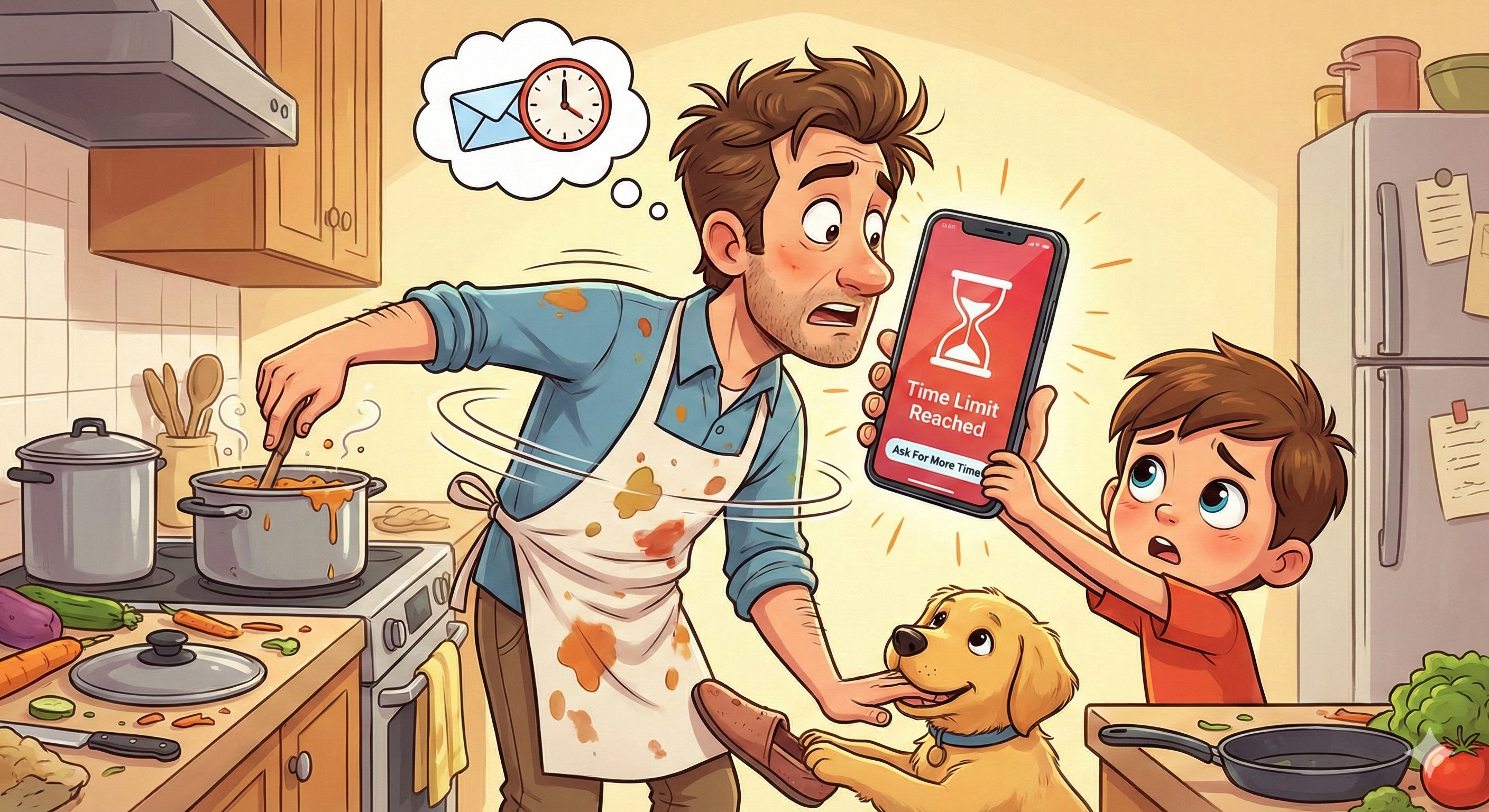 Parent handling a child's request for more screen time during a busy evening.